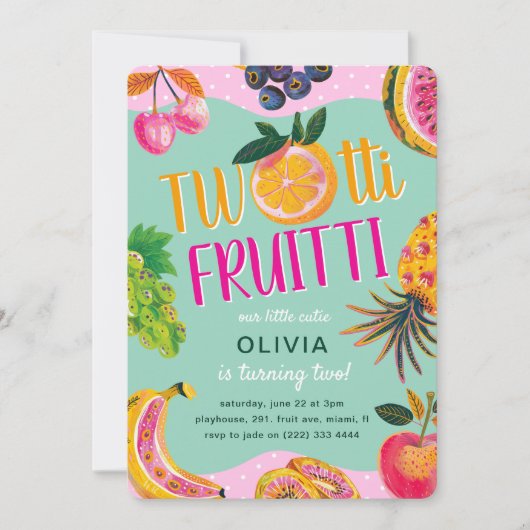 Invitation TWO-tti Fruitti Whimsical 2e anniversaire (Devant)