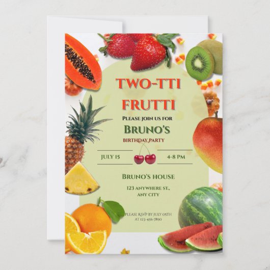 Invitation Two-tti Frutti | Anniversaire sur le thème des fru (Devant)