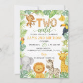 Invitation Two Wild Animals Safari 2nd Birthday Party (Devant)