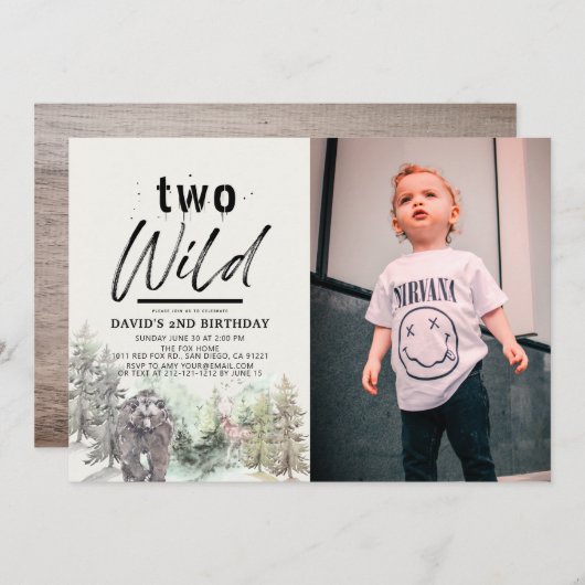 Invitation Two Wild Bear Forest Mountain 2ème photo d'anniver (Devant / Derrière)