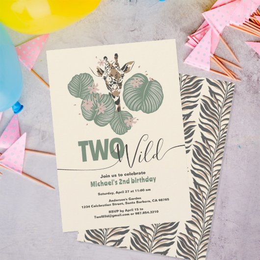 Invitation Two Wild Cute Giraffe Animal Birthday Party