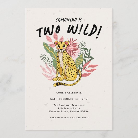 Invitation Two Wild Party Animals Cheetah Kids Birthday Party (Devant)