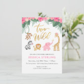 Invitation Two Wild - Pink Safari Girl's Second Birthday (Debout devant)