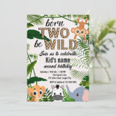 Invitation Two Wild Safari Animals Jungle Kids 2nd birthday (Debout devant)
