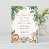 Invitation Two Young Safari Jungle Animals 2nd Birthday (Debout devant)
