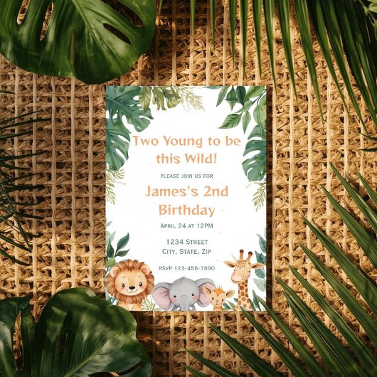 Invitation Two Young Safari Jungle Animals 2nd Birthday