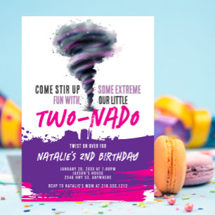 Invitation Twonado Twister Tornado rose violet Anniversaire