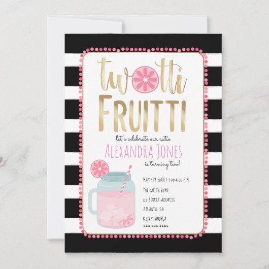 Invitation Twotti Fruitti Citron rose Noir + Blanc Anniversai (Devant)