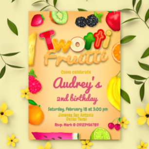 Invitation Twotti Fruitti - Fruits Anniversaire Jaune
