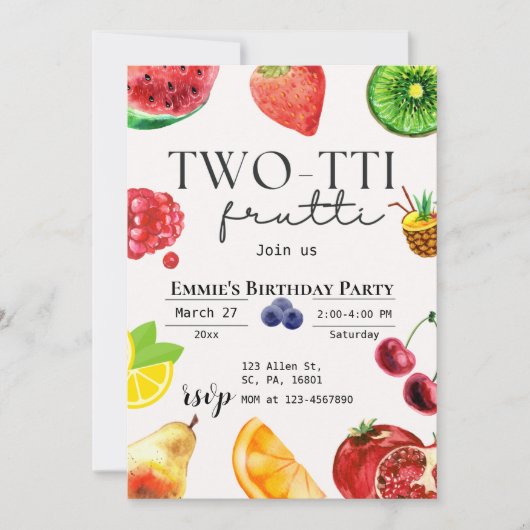 Invitation TWOtti Frutti Fruit tropical Été 2e anniversaire (Devant)