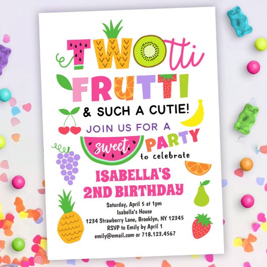 Invitation TWOtti Frutti Fruit tropical Été 2e anniversaire