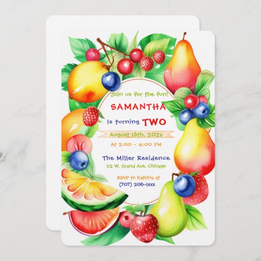 Invitation Twotti Frutti modèle de fête d'anniversaire (Devant / Derrière)
