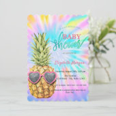 Invitation Tye-Dye Cool aux Ananas pour Bébé (Debout devant)
