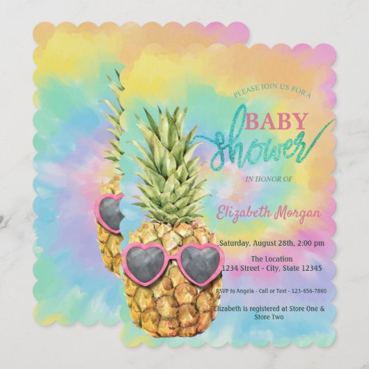 Invitation Tye-Dye Été Bébé Fille Pineapple Frais (Devant / Derrière)