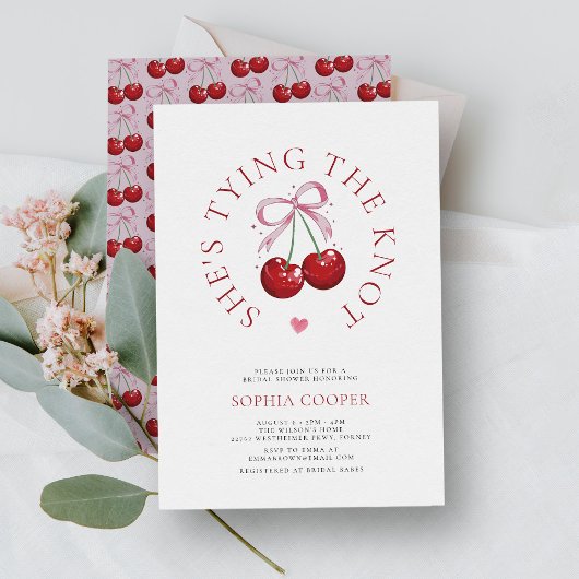 Invitation Tying Knot Chic Modern Cherry Fête des mariées