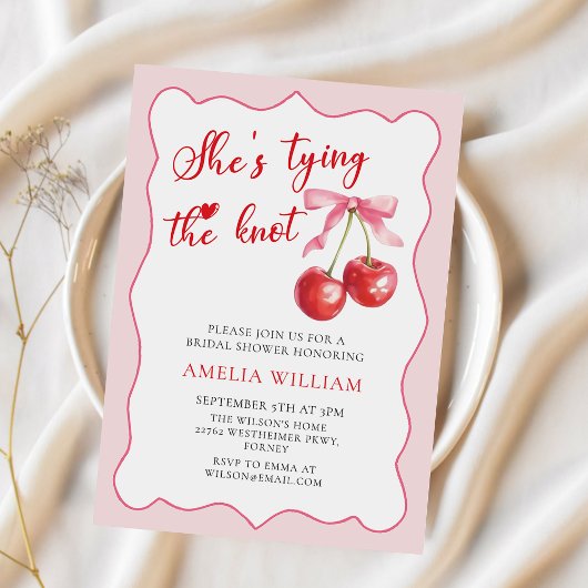 Invitation Tying Knot Chic Modern Cherry Fête des mariées