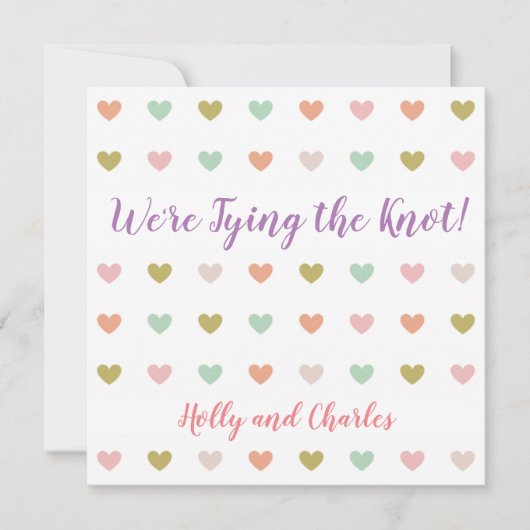 Invitation "Tying the Knot" avec Pastel Hearts (Devant)