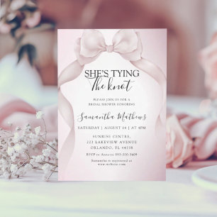 Invitation Tying the Knot Rose Ruban Mariage