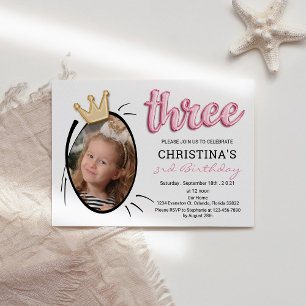 Invitation Type de ballon rose   Cute Girls Photo 3e annivers