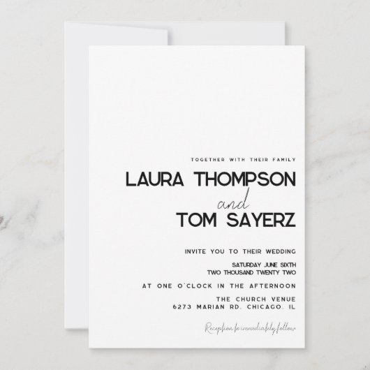 Invitation Type moderne Mariage simple à main (Devant)