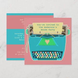 Invitation Typewriter Cute Retro Modern Personnalisée Party