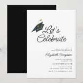 Invitation typographie à la mode fête de graduation noir & bl (Devant / Derrière)