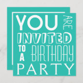 Invitation Typographie ado de Bright Blue FUN Birthday Party (Devant / Derrière)