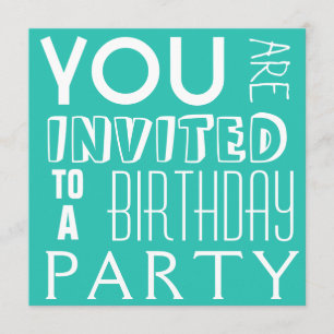 Invitation Typographie ado de Bright Blue FUN Birthday Party