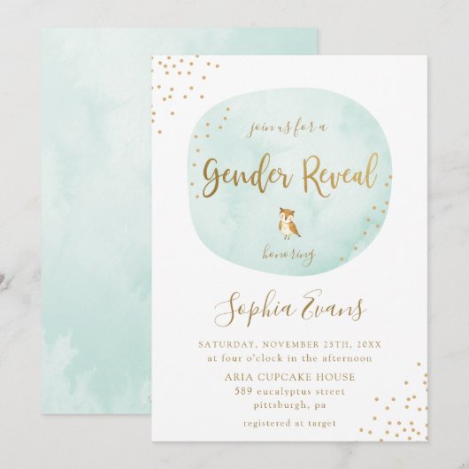 Invitation Typographie Aquarelle Sexe Révéler l'or vert (Devant / Derrière)