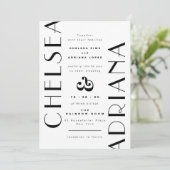 Invitation Typographie Art déco design Mariage noir blanc (Debout devant)