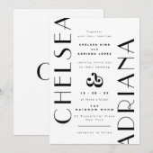 Invitation Typographie Art déco design Mariage noir blanc (Devant / Derrière)