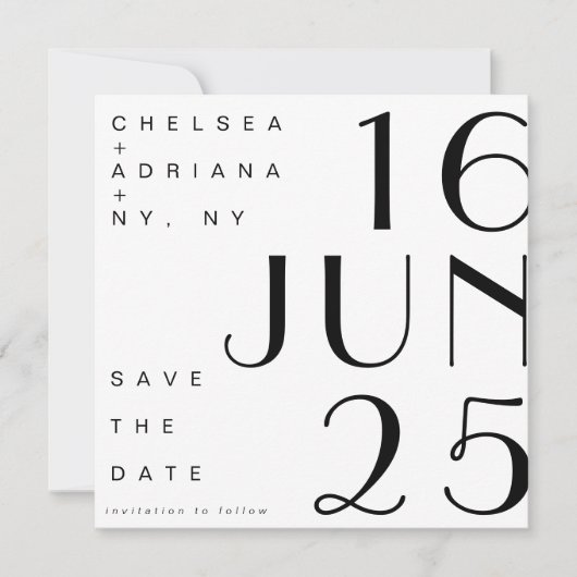 Invitation Typographie Art Déco Noir Blanc Enregistrez la Dat (Devant)