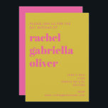 Invitation Typographie audacieuse Bat mitzvah moderne rose ja<br><div class="desc">Audacieuse typographie rose vif et jaune Bat mitzvah moderne Invitation</div>