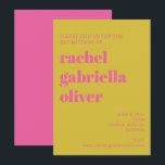 Invitation Typographie audacieuse Bat mitzvah moderne rose ja<br><div class="desc">Audacieuse typographie rose vif et jaune Bat mitzvah moderne Invitation</div>