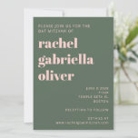 Invitation Typographie audacieuse Bat mitzvah vert rose moder<br><div class="desc">Audacieuse Typographie Blush Rose et Forêt Vert Simple Moderne Bat mitzvah Invitation</div>