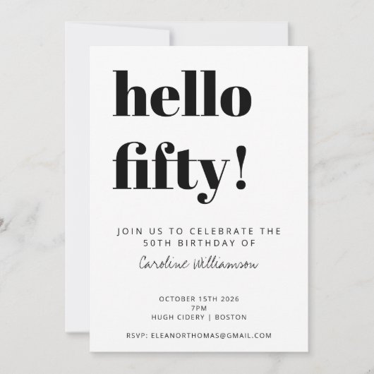 Invitation Typographie audacieuse Blanc Moderne 50e anniversa (Devant)