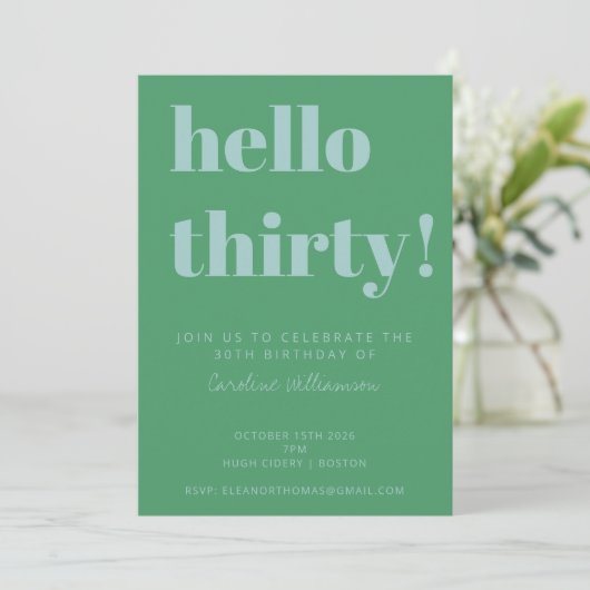 Invitation Typographie audacieuse Bleu Vert moderne 30e anniv (Debout devant)