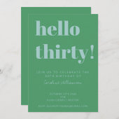 Invitation Typographie audacieuse Bleu Vert moderne 30e anniv (Devant / Derrière)