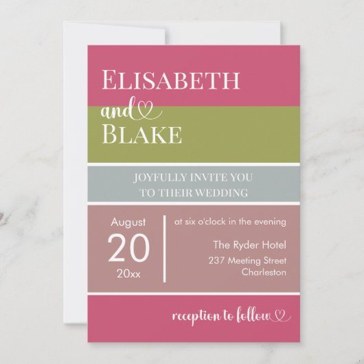 Invitation Typographie audacieuse Magenta et vert Mariage mod (Devant)