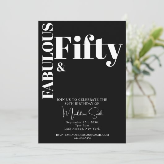 Invitation Typographie audacieuse Noir Blanc moderne 50e anni (Debout devant)