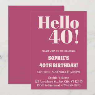 Invitation Typographie audacieuse Pink Moderne 40ème annivers