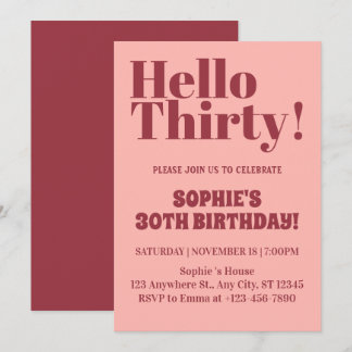 Invitation Typographie audacieuse Rose et Bourgogne 30e anniv