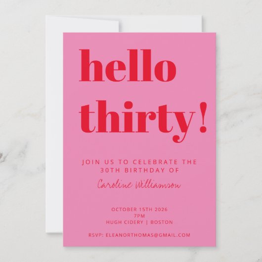 Invitation Typographie audacieuse rose rouge moderne 30e anni (Devant)