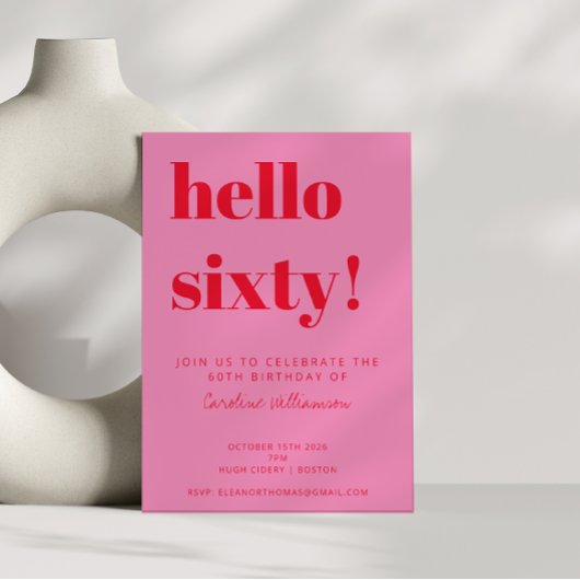 Invitation Typographie audacieuse rose rouge moderne 60e anni