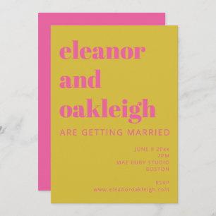 Invitation Typographie audacieuse rose vif Jaune Mariage mode