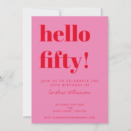 Invitation Typographie audacieuse Rouge rose moderne 50e anni (Devant)