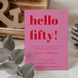 Invitation Typographie audacieuse Rouge rose moderne 50e anni<br><div class="desc">Typographie audacieuse rose vif et rouge moderne Invitation 50e anniversaire</div>