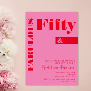 Invitation Typographie audacieuse Rouge rose moderne 50e anni