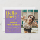 Invitation Typographie audacieuse violet moderne 40e annivers (Devant)