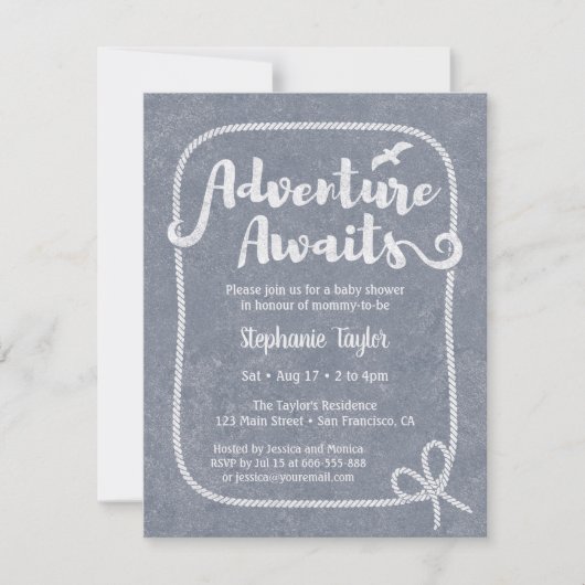 Invitation Typographie Aventure Attend Le Baby shower Nautiqu (Devant)